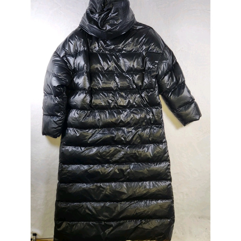 Nike Therma-Fit Long Puffer Coat Womens L Black Full Length Hooded Down Jacket - Picture 10 of 12
